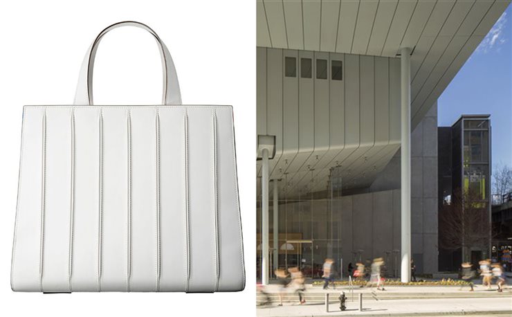 Las estrías del bolso de Max Mara se inspiran en las líneas del Museo Whitney, ambos de Renzo Piano