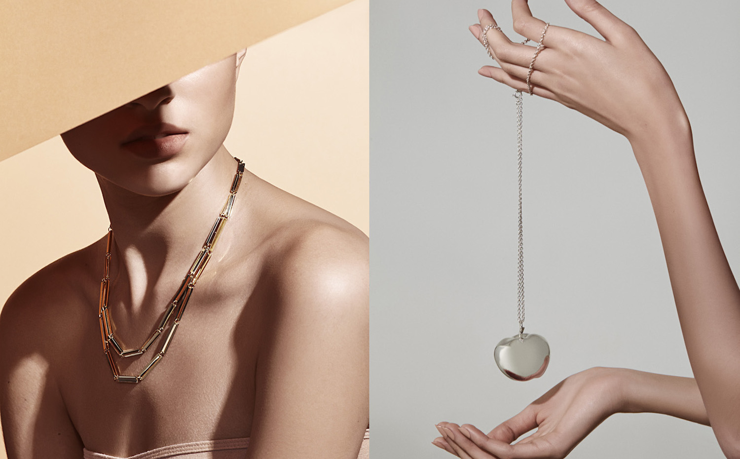 Collar de oro Via (dcha) y colgante de plata Fruitful. Collar de oro Via y colgante de plata Fruitful