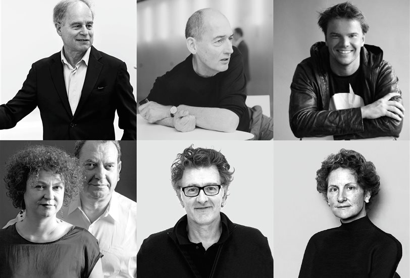 De izq. a dcha. y de arriba abajo, Pierre de Meuron, Rem Koolhaas, Bjarke Ingels, Renata Sentkiewicz e Iñaki Ábalos, Jean-Philippe Vassal y Louisa Hutton