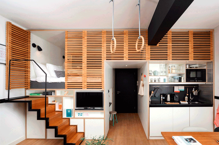 Una escalera que aparece y desaparece a conveniencia. Diseño de Concrete Architects