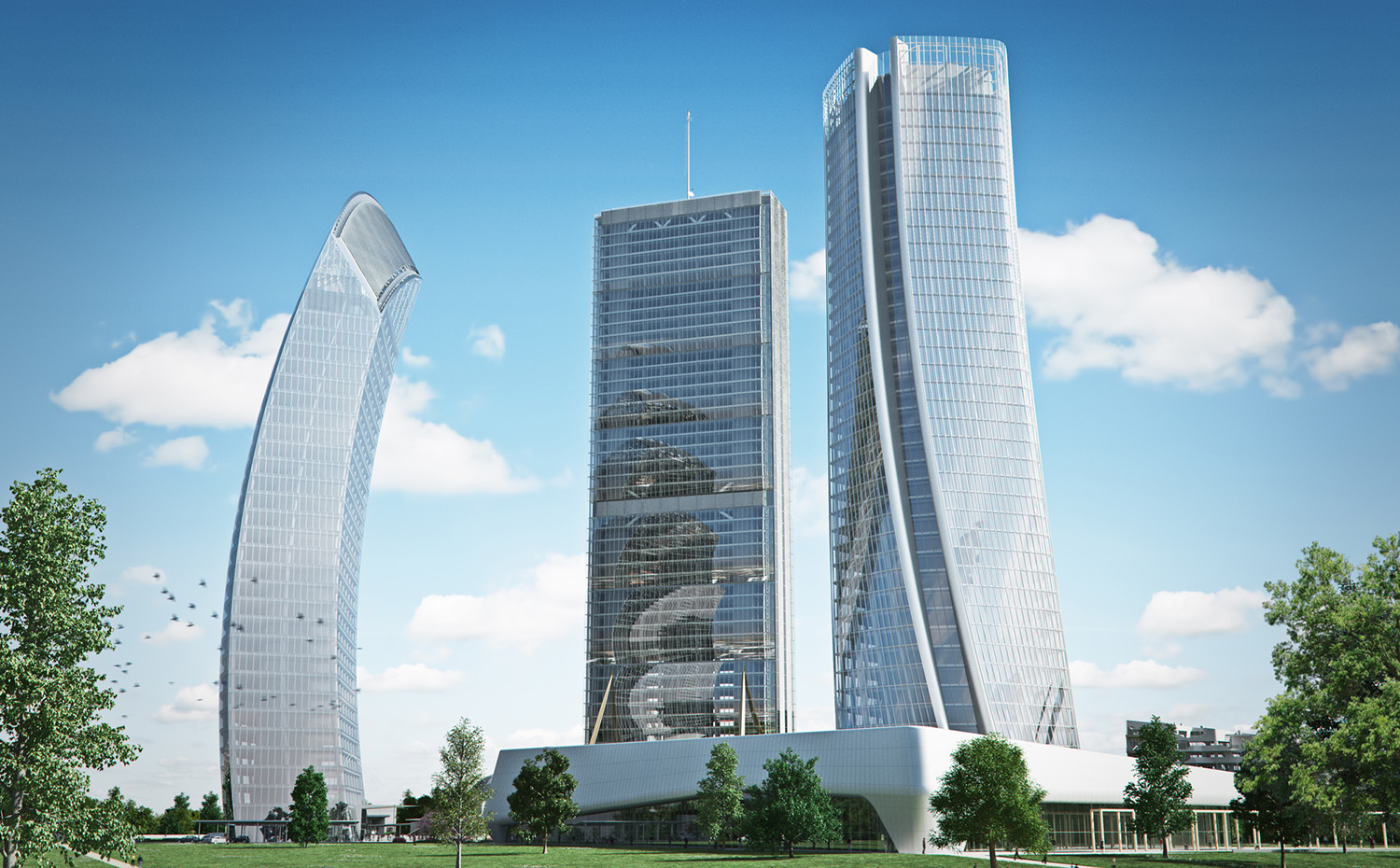 Torre Generali en Milán, de 185 metros, obra del estudio de Zaha Hadid. Plan CityLife para transformar el antiguo sitio de la Feria Internacional de Milán