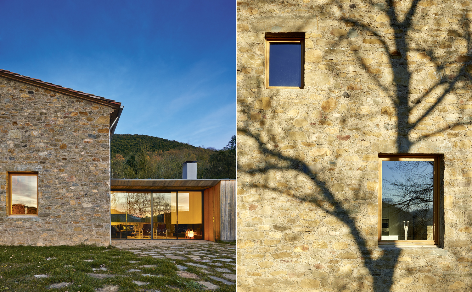 exteriore. A la construcción original se ha añadido un cuerpo que contiene la sala de estar y el dormitorio principal