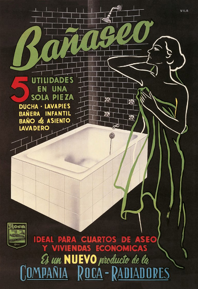 OPIs ROCA - exteriores-Una historia compartida-baja. La exposición no olvida una de las piezas más populares y entrañables de los años cincuenta y sesenta, el polibán, un auténtico todo en uno del baño