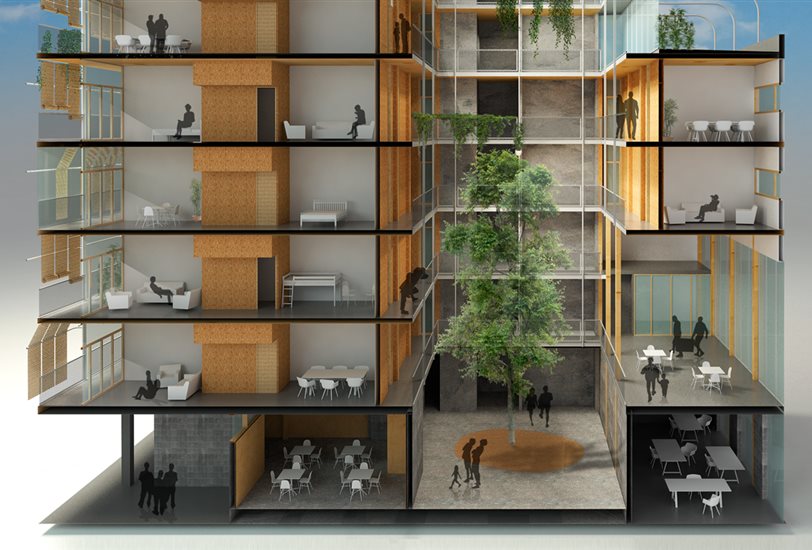 El edificio contará con 28 viviendas y espacios comunes para promover la vida comunitaria de sus habitantes
