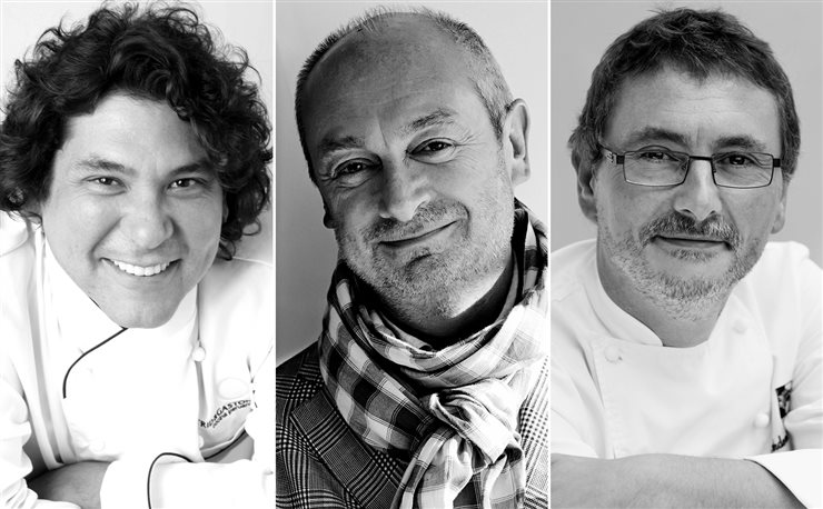 Los chefs Gastón Acurio (izquierda) y Andoni Aduriz (derecha) y el arquitecto Piero Lissoni (centro) son algunos de los expertos que han participado en el estudio