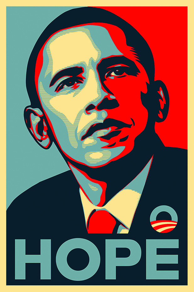 267 Obama Progress Hope (1). Cartel de la campaña presidencial de Barack Obama de 2008 diseñado por Shepard Fairey