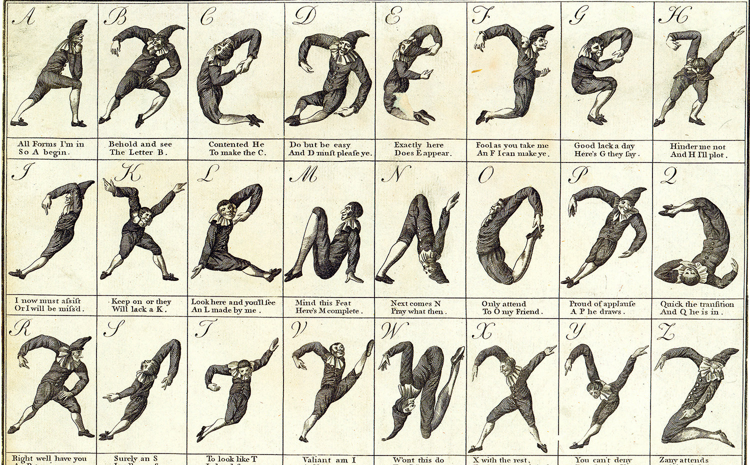 315 Man of Letters (1). The Man of Letters, o Alfabeto de Pierrot, tipografía (diseñador desconocido), 1794, Bowles & Carver, Reino Unido