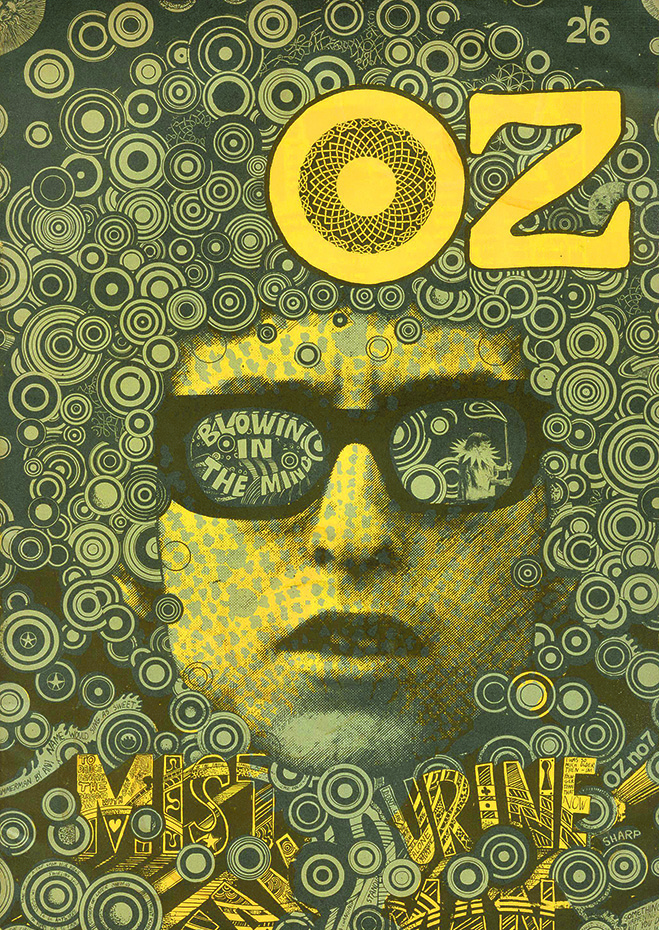 393 Oz (1). Portada del número de octubre de 1967 de la revista Oz, fundada por Martin Sharp