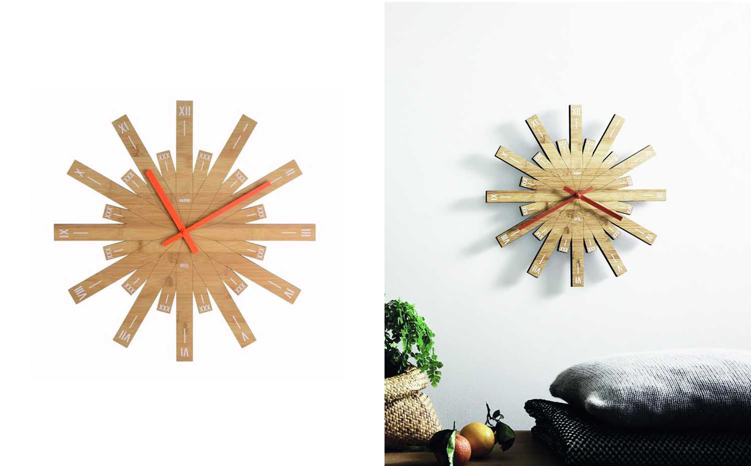 reloj ayd. Reloj de pared en bambú Raggiante, Michele De Lucchi, para Alessi