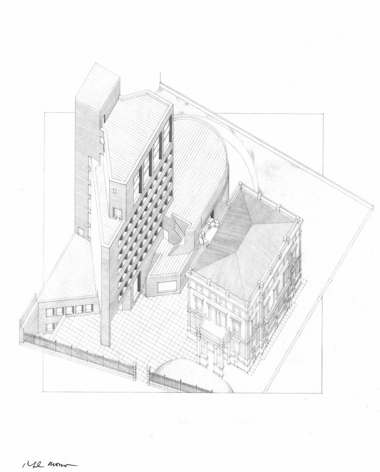 Dibujo de la sede de Bankinter. Exposición de Rafael Moneo en el Thyssen