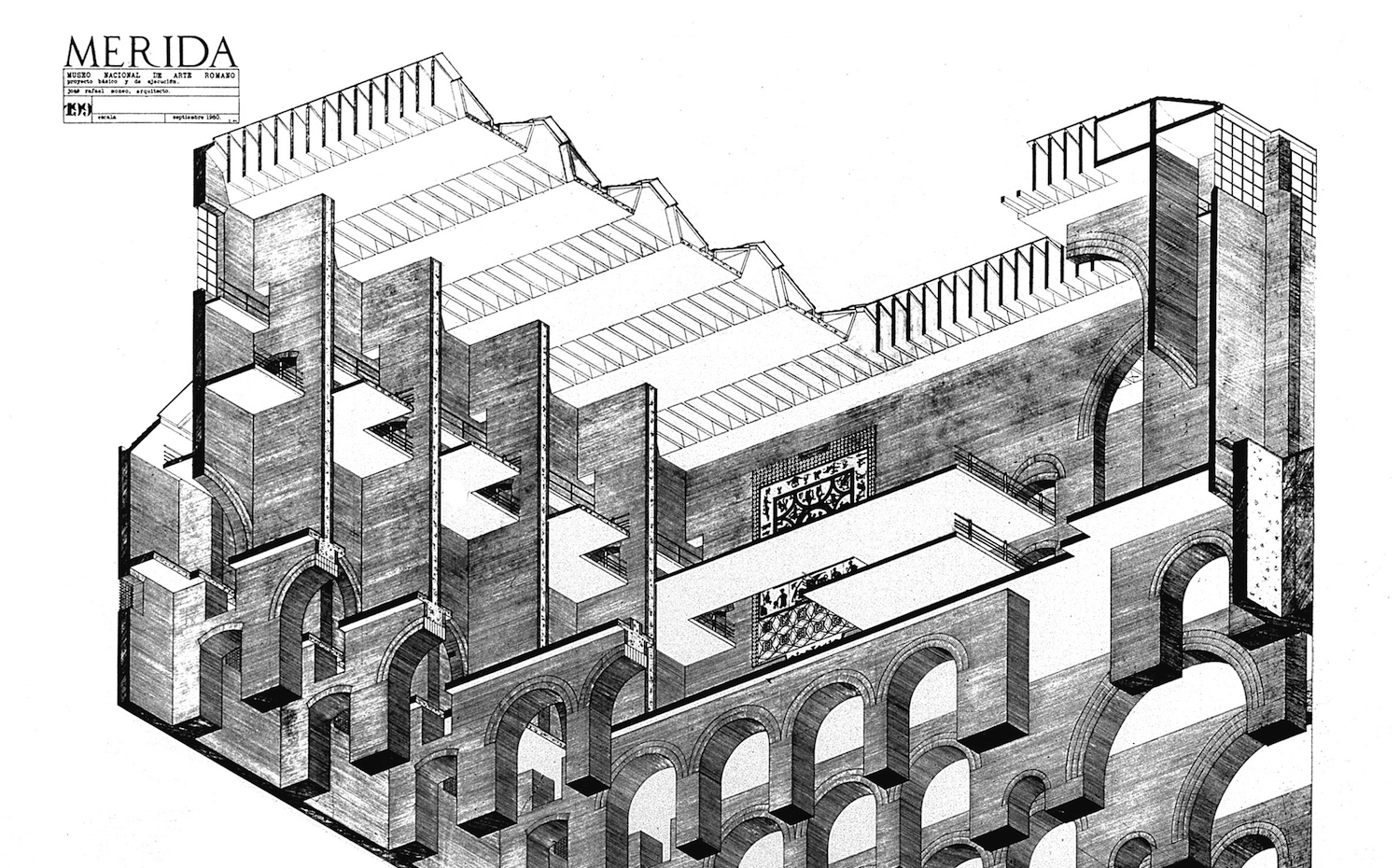 Dibujo del Museo Romano de Mérida. Exposición de Rafael Moneo en el Thyssen