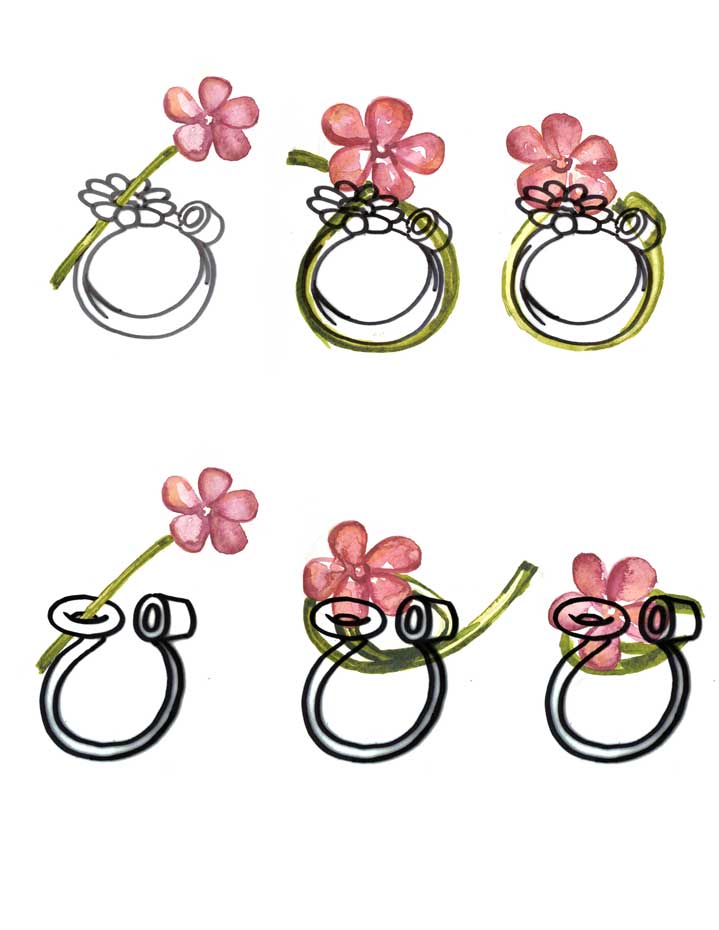 ga-hee-kang. Bocetos del anillo Ikebana dibujados por la diseñadora Gahee Kang