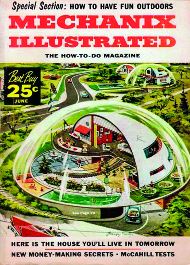 0d043311c363b0134ffe6130cc031eea. Portada de una revista de los años cincuenta alusiva a la casa del futuro