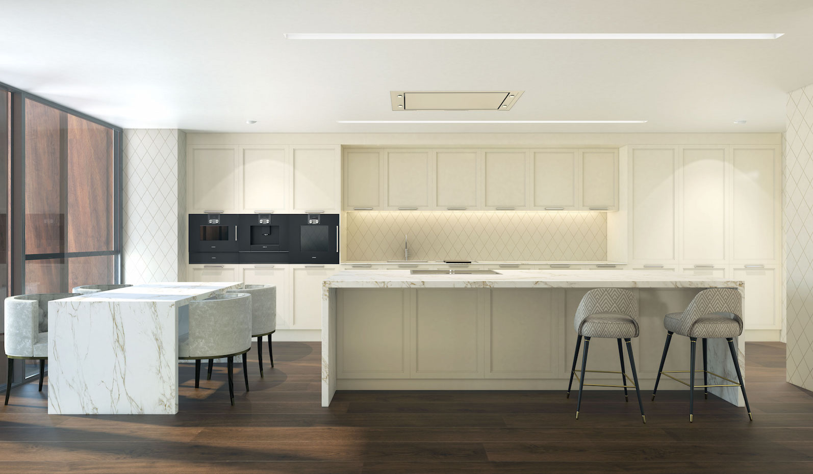 CocinaLagascaV1. Reproducción de una cocina con mobiliario de Siematic y electrodomésticos de Gaggenau