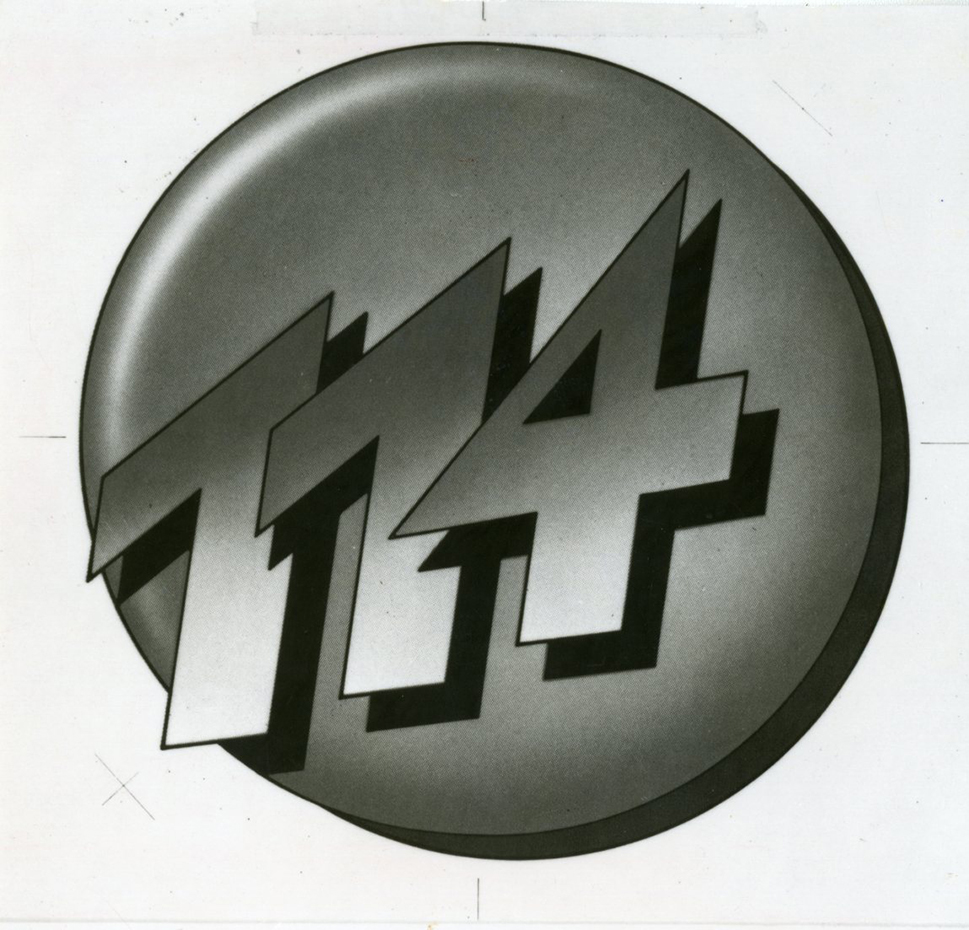 Mobles 114 005. Original realizado con aerógrafo del logotipo de Mobles 114, 1973