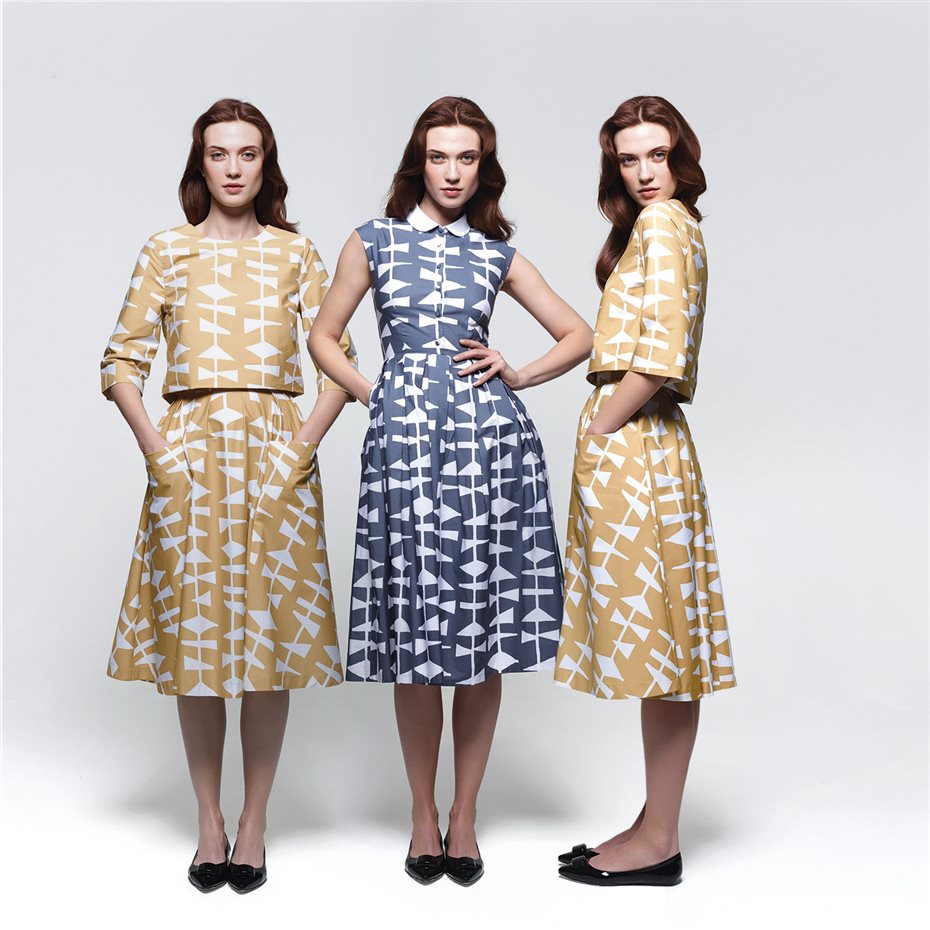3chicas. Vestidos realizados con estampados de Lucienne Day 