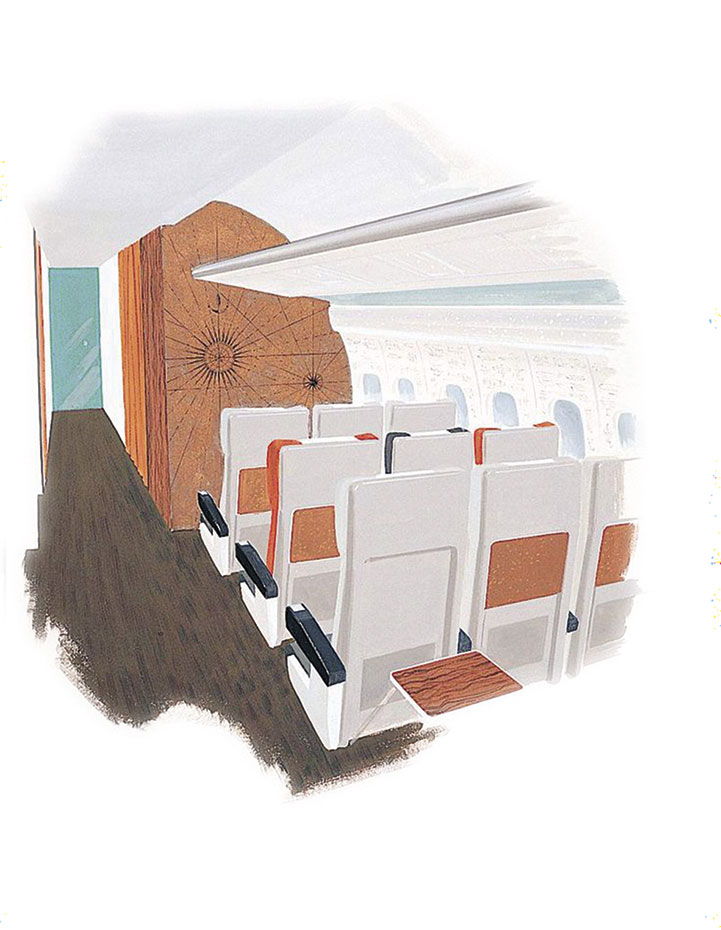 Diseño interior del avión VC10, 1967