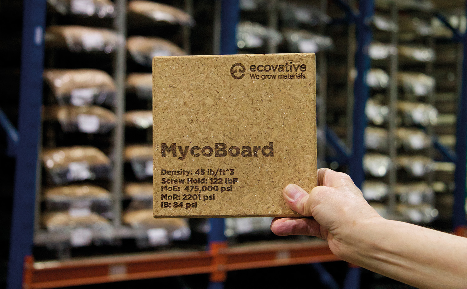 Ecovative-mycoboard. Tablero de material vegetal fermentado, de Ecovative