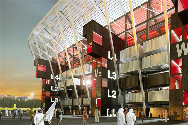  Los contenedores modulares que forman el estadio pueden disgregarse para formar otro tipo de instalaciones menores.
