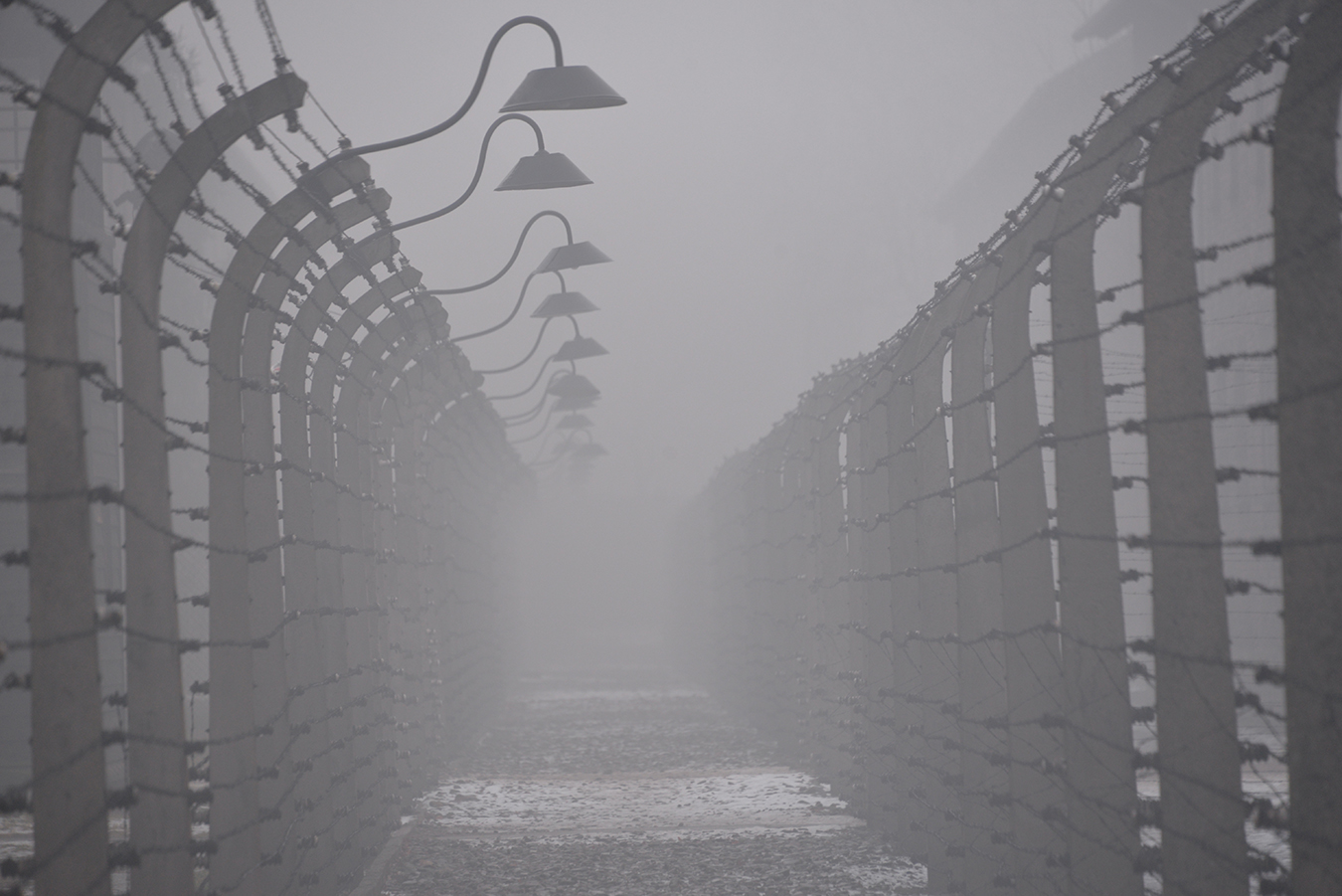 Postes y alambrada en Auschwitz 