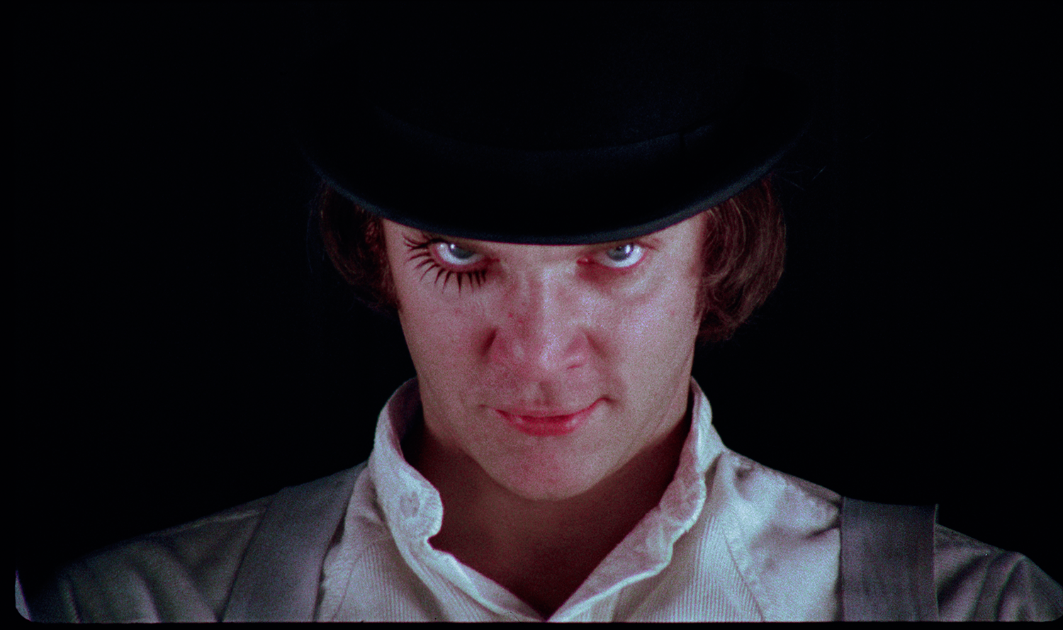 A Clockwork Orange (La naranja mecánica), 1970-71, con Malcolm McDowell en el papel de Alex DeLarge. 