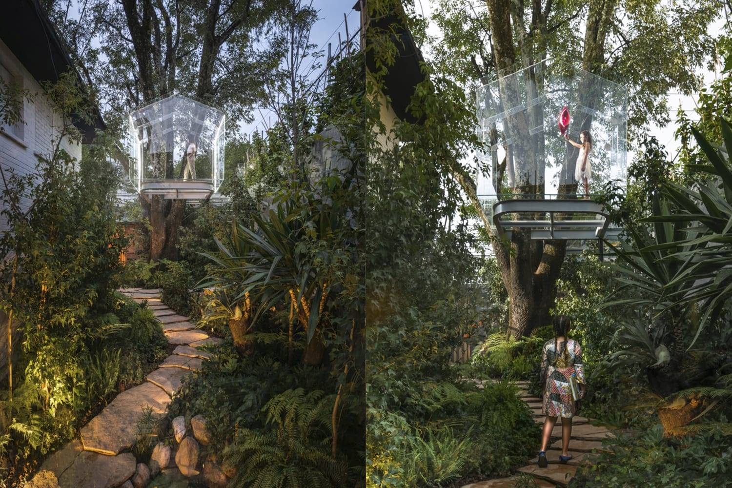 La cabaña en el árbol de Gerardo Broissin es transparente, a excepción de su base.