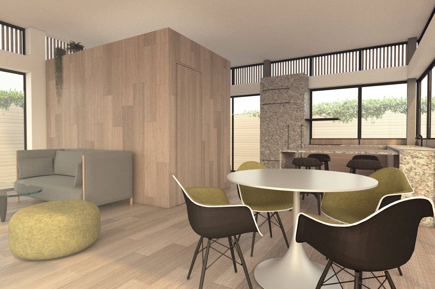 Interior casa prefabricada LivingHomes YB1, de Yves Béhar.