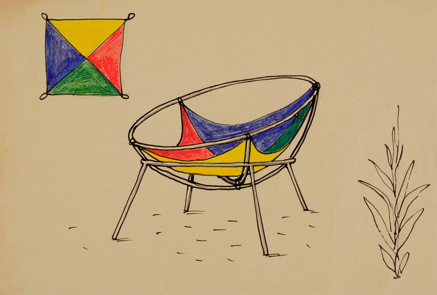 Grabado realizado por Lina Bo Bardi para un modelo de su Sillón Bowl, 1951.