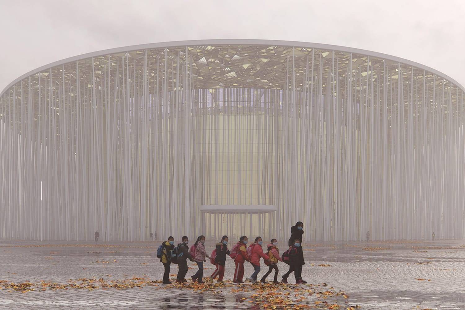 Wuxi Thaiu Show Theatre tiene una cubierta dorada que simula un tapiz de hojas.