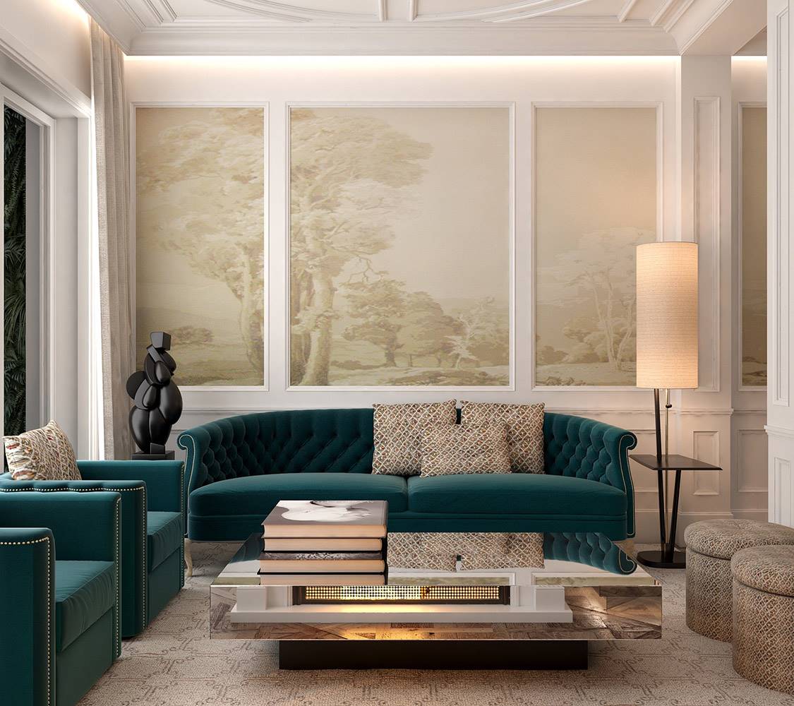 En la majestuosidad de los techos destacan los rosetones con anillos concéntricos de gran tamaño de Orac Decor y también las cornisas modelo Canterbury, cuyo patrón rectilíneo en la parte superior e inferior enfatiza enormemente la belleza arquitectónica de las estancias.
