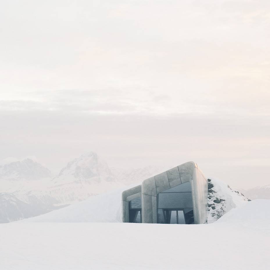 Messner Museum en Kronplatz, de Zaha Hadid, en la nieve