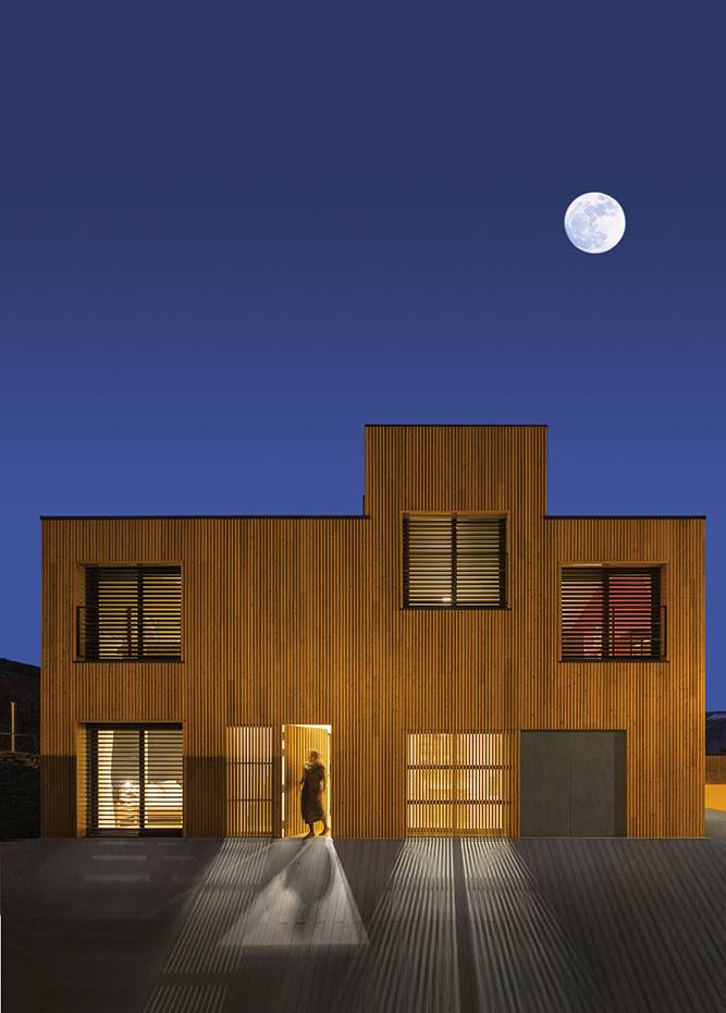 obra de MYCC, para cuya casa se emplearon ocho módulos de 18 m2 más una pequeña pieza para la parte alta. 