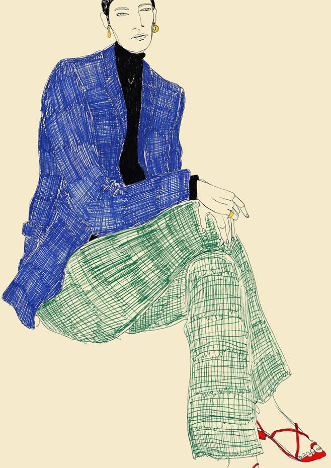 Ilustración de Rosie McGuinnes dentro de la muestra Fina estampa. Ilustración y moda.