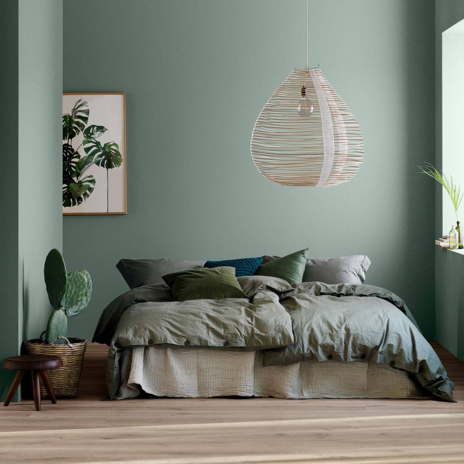 Posible combinación de tonalidades para un dormitorio en color verde