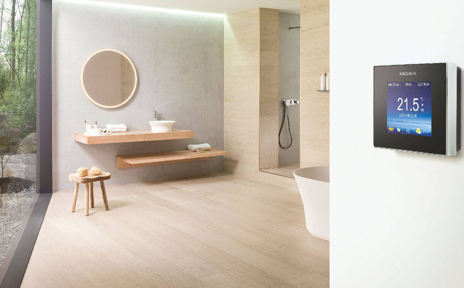 Baño con suelo radiante Butech de Porcelanosa