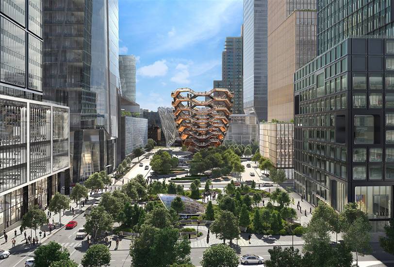 Hudson Yards incluye un parque público dominado por una escultura de 15 pisos creada por Thomas Heatherwick