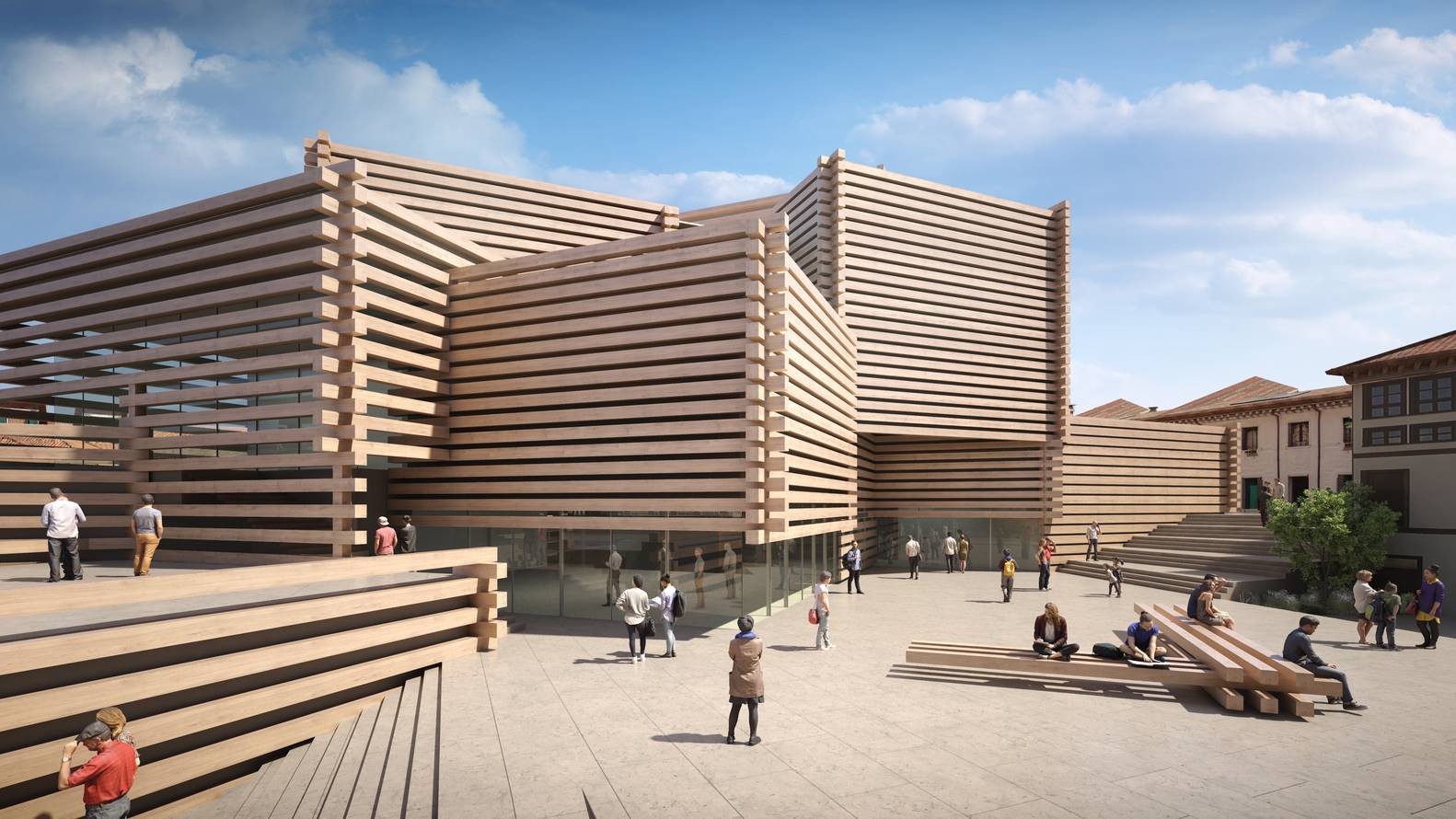 Fachada principal del Odunpazari Modern Museum (OMM) by Kengo Kuma and Associates