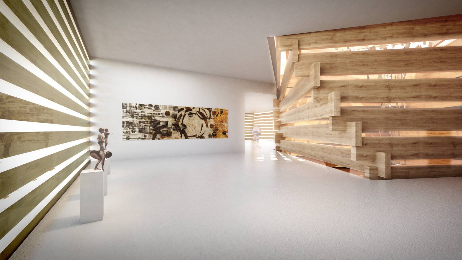 Una de las salas del OMM donde se aprecia cómo la luz se cuela por las rendijas que dejan los listones de madera
