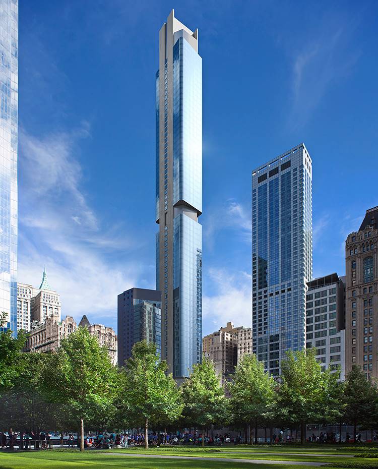 Exterior rascacielos Greenwich, NY. El proyecto de interiorismo, el primero del estudio londinense March & White en Estados Unidos, se sitúa en un rascacielos proyectado por Rafael Viñoly en el Lower Manhattan. 