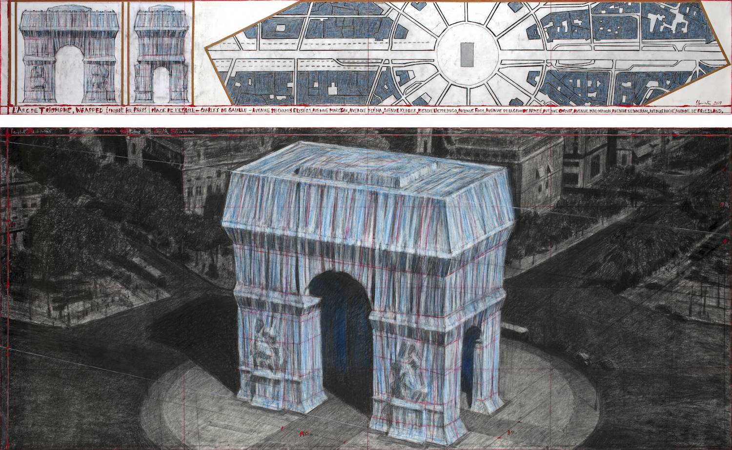 Vista del arco de triunfo de Paris envuelto por Christo en 2020