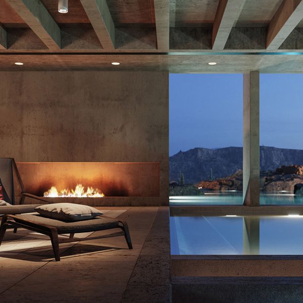 Un espejismo de hotel en el desierto