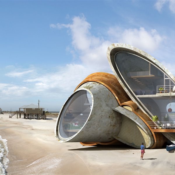 En la serie Dauphin Island XI (2011) crea una realidad arquitectónica en una zona muy afectada por desastres naturales como huracanes y tifones.