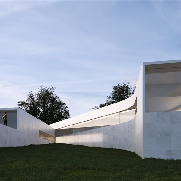 Exterior fachada, jardín, cubo revestiminto mármol