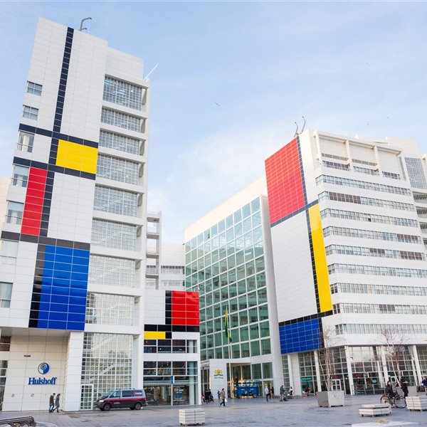Fachada del ayuntamiento de La Haya convertida en cuadro de Mondrian