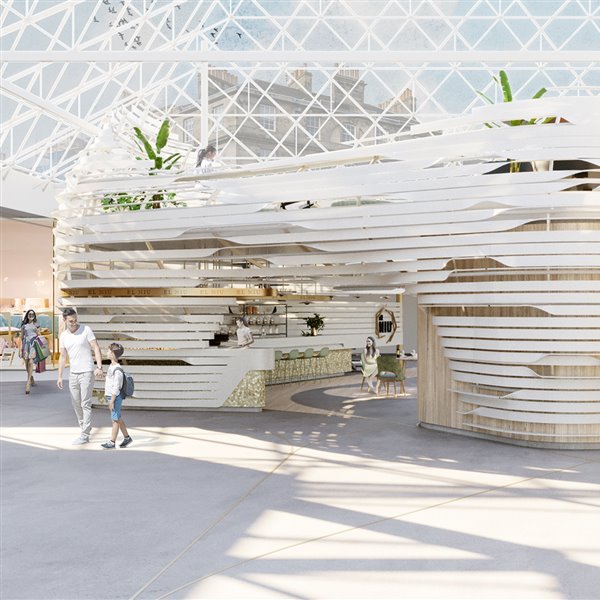 Propuesta de "food court" El Niu, de Cimbra Arquitectos, premio al mejor diseño de futuro en la categoría de profesionales