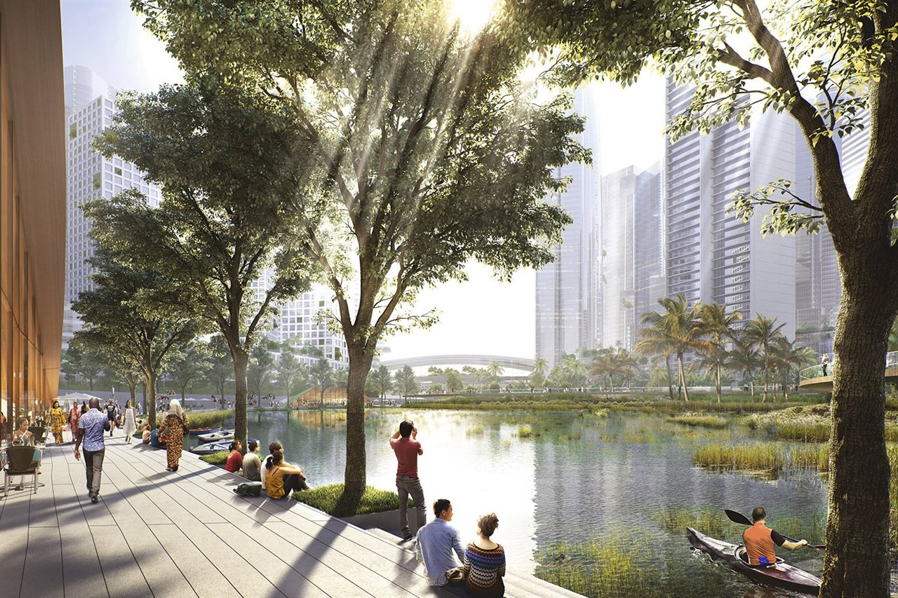 El proyecto se distribuye desde un eje principal en forma de parque.