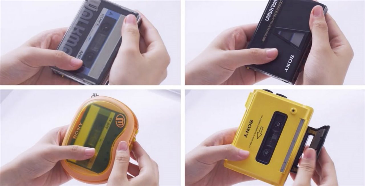 Cuatro modelos de Walkman de Sony. 