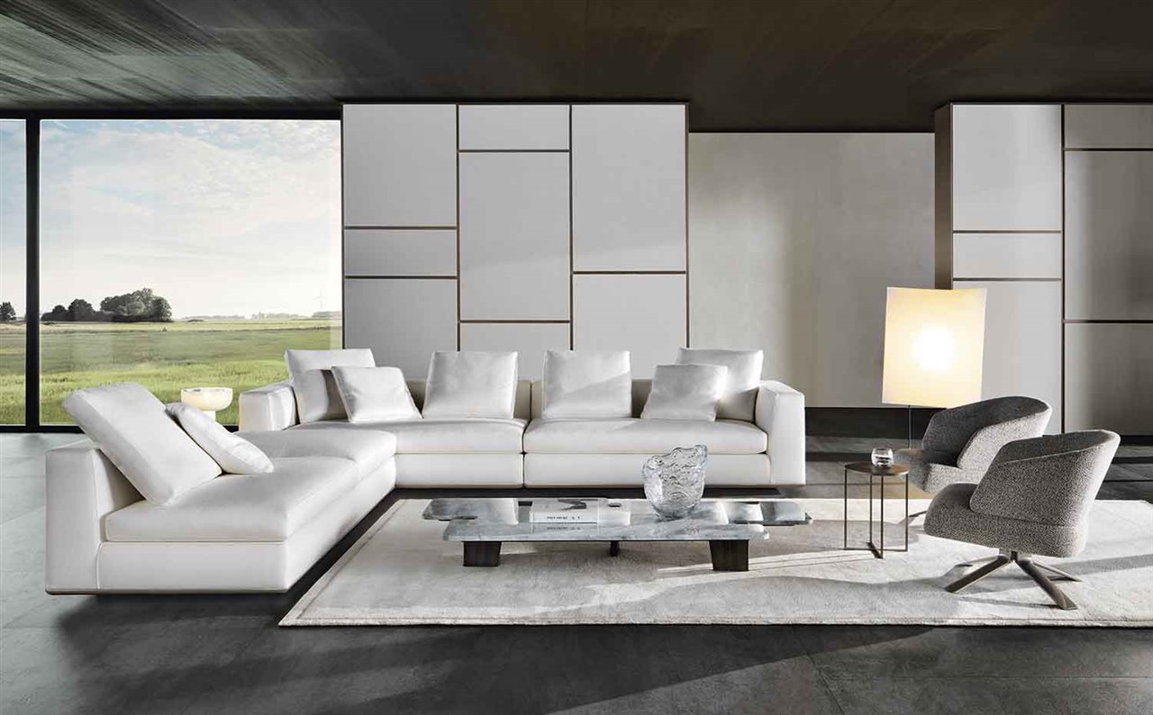 El Powell de Minotti es la quintaesencia del sofá contemporáneo: acogedor, refinado e informal.