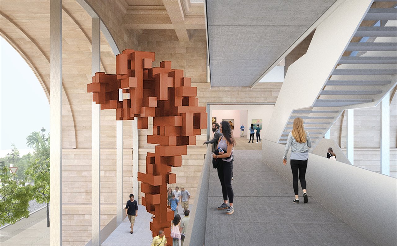 Imagen del interior del arco del edificio de Paseo Pereda que muestra la conexión entre galerías y la nueva ventana a la ciudad.