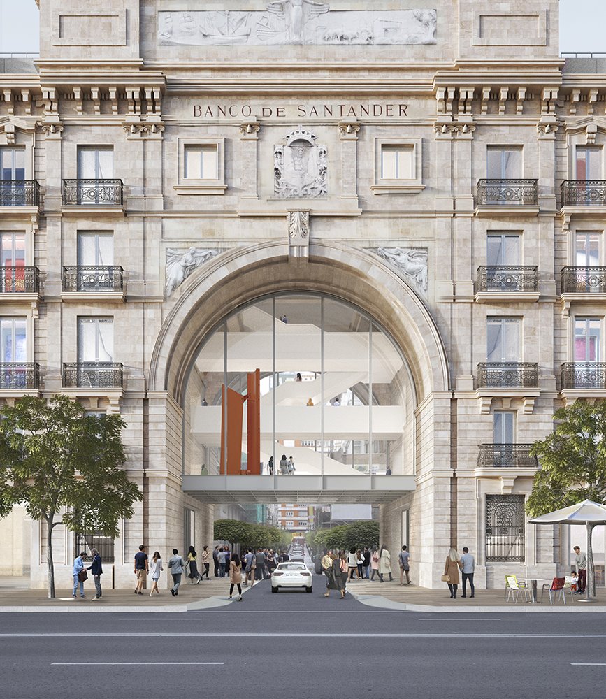 Su característico arco será el elemento vertebrador del proyecto de la sede de Paseo Pereda. En él se instalarán obras de arte de grandes dimensiones que serán visibles manteniendo la transparencia.